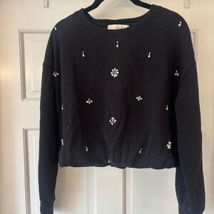 Loft Crystal Bubble Hem Sweatshirt Black